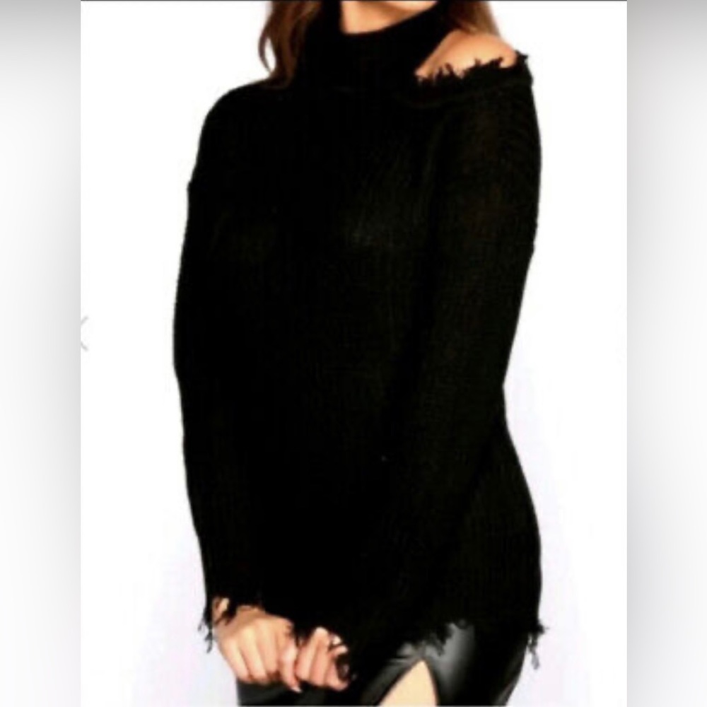 Cold Shoulder Distressed Sweater - Picture 2 of 5